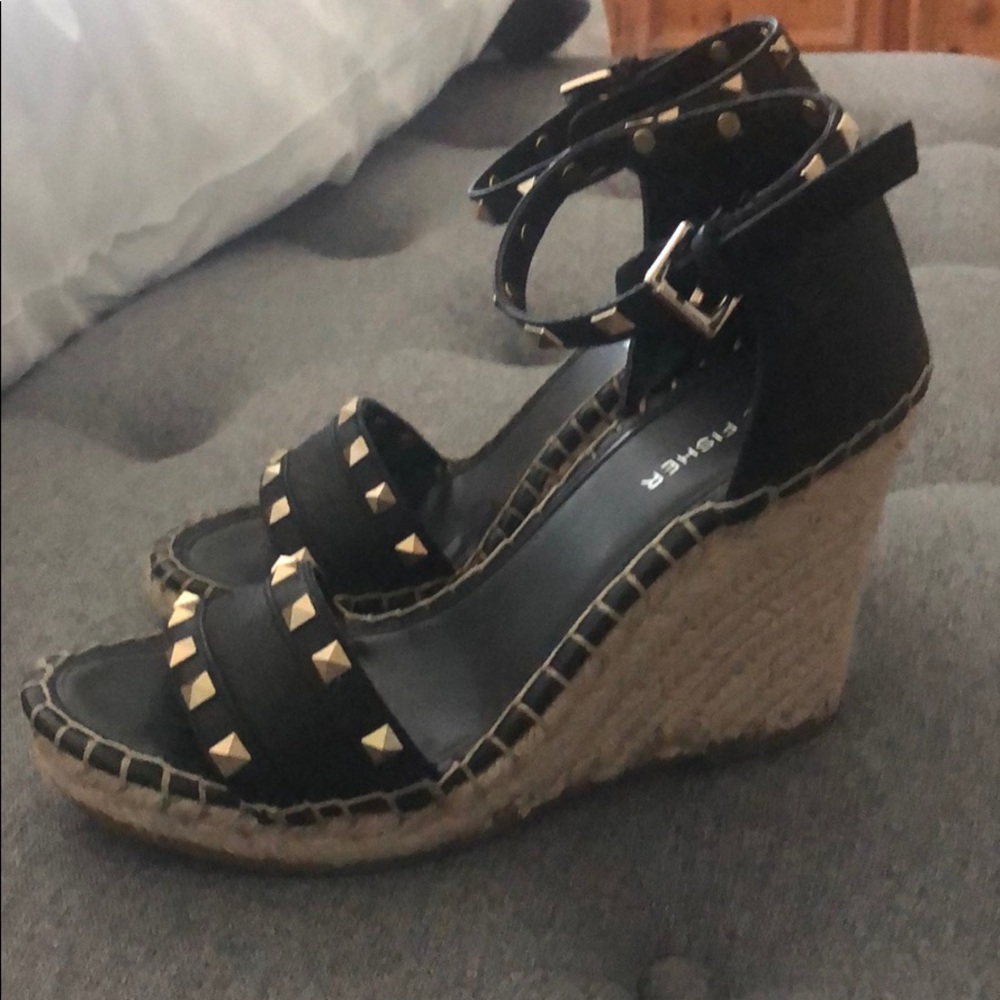 Marc Fisher black wedges with studs